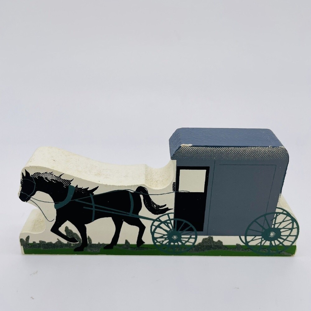 Shelia’s Collectibles Wood Amish Buggy Blue Cream Black Signed 1993